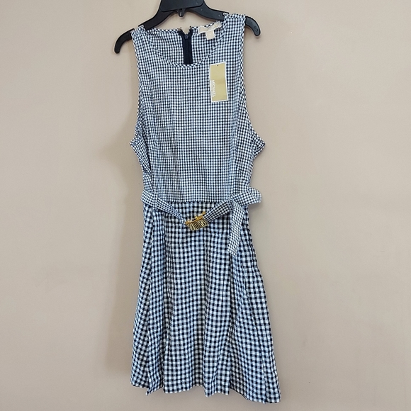 Michael Kors Belted Gingham Check Summer Dress With Belt - Picture 2 of 9